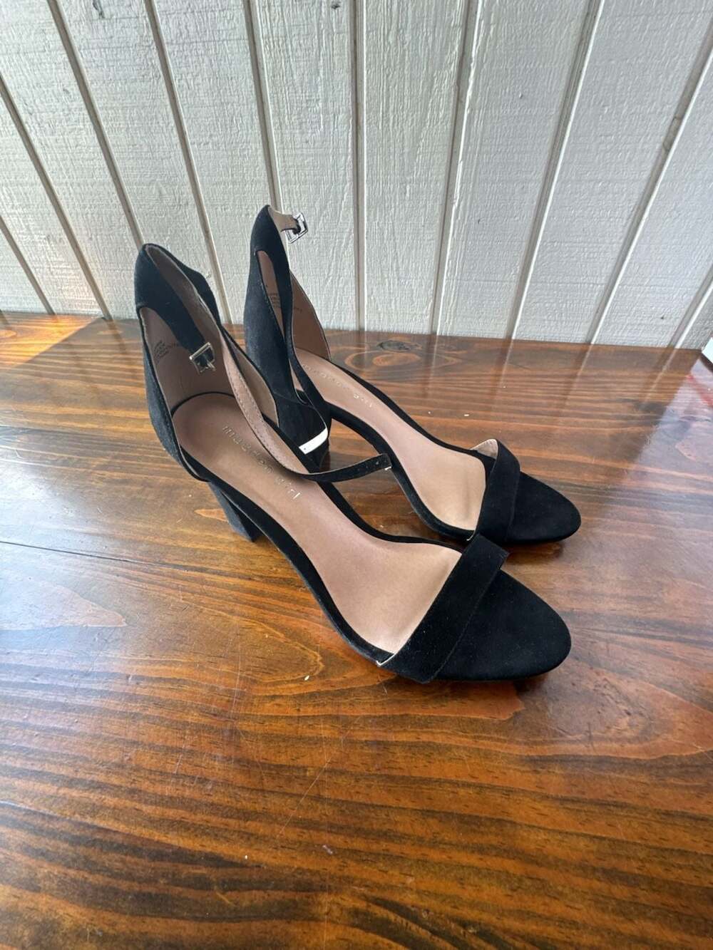 Madden Girl Beella Black Suede Ankle Strap Block Heel Sandals Size 10